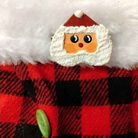 Gift Card Holder Ornament Buffalo Plaid Mitten Handcrafted Santa Claus Pin - Picture 2 of 8